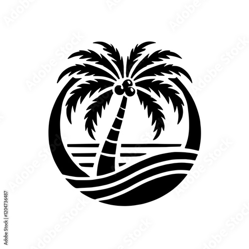 Tropical Paradise:  A captivating black and white silhouette of a palm tree rising from the gentle waves, creating a captivating image of tropical bliss and relaxation.  