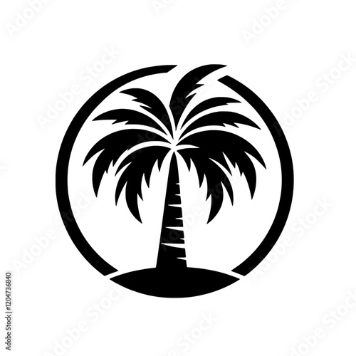Tropical Palm Silhouette: A minimalist silhouette of a palm tree with a circular frame, perfect for logo design or any tropical themed project.