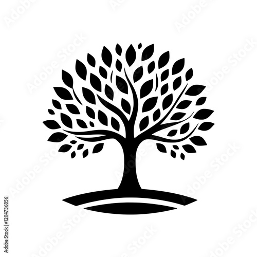 Black and White Tree Illustration:  A stylized illustration of a lush, full tree, rendered in stark black and white, evokes feelings of growth, strength, and nature's resilience.