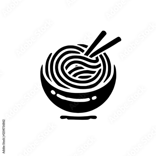 Noodle Bowl Icon: A simple yet evocative icon depicting a bowl of steaming noodles with chopsticks, perfect for food blogs, restaurant menus, and social media posts.