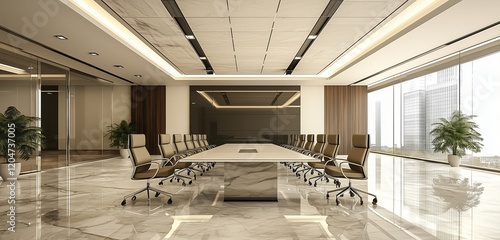 Obraz na płótnie Minimal conference room 3D model with creative ceiling and large table. w salonie