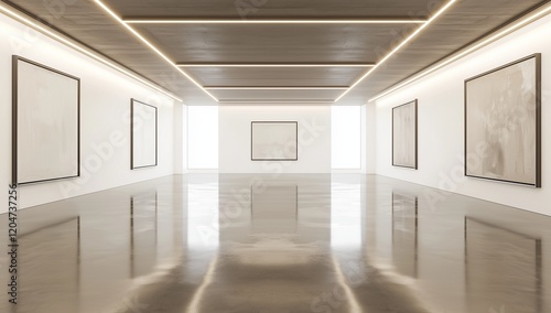 Obraz na płótnie 3D gallery space visualization with minimalist design, large installations, and sleek lighting. w salonie