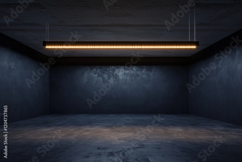 Obraz na płótnie Empty black room, concrete, dark gray walls, LED strip. w salonie