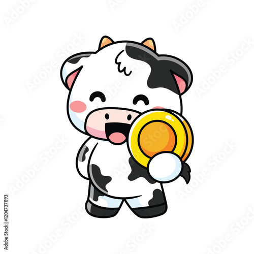 cute cow holding gold coins