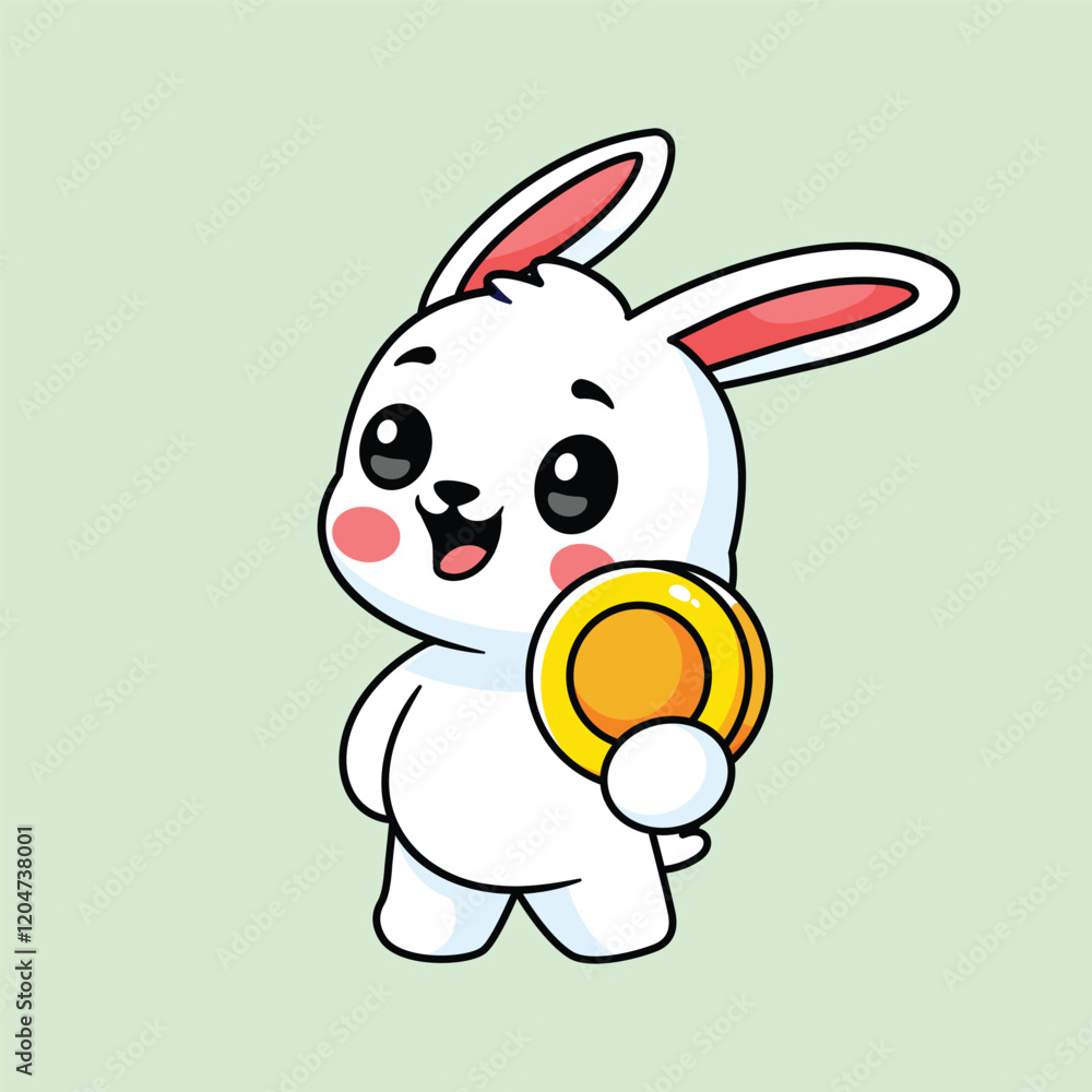 Fototapeta premium cute bunny holding gold coins