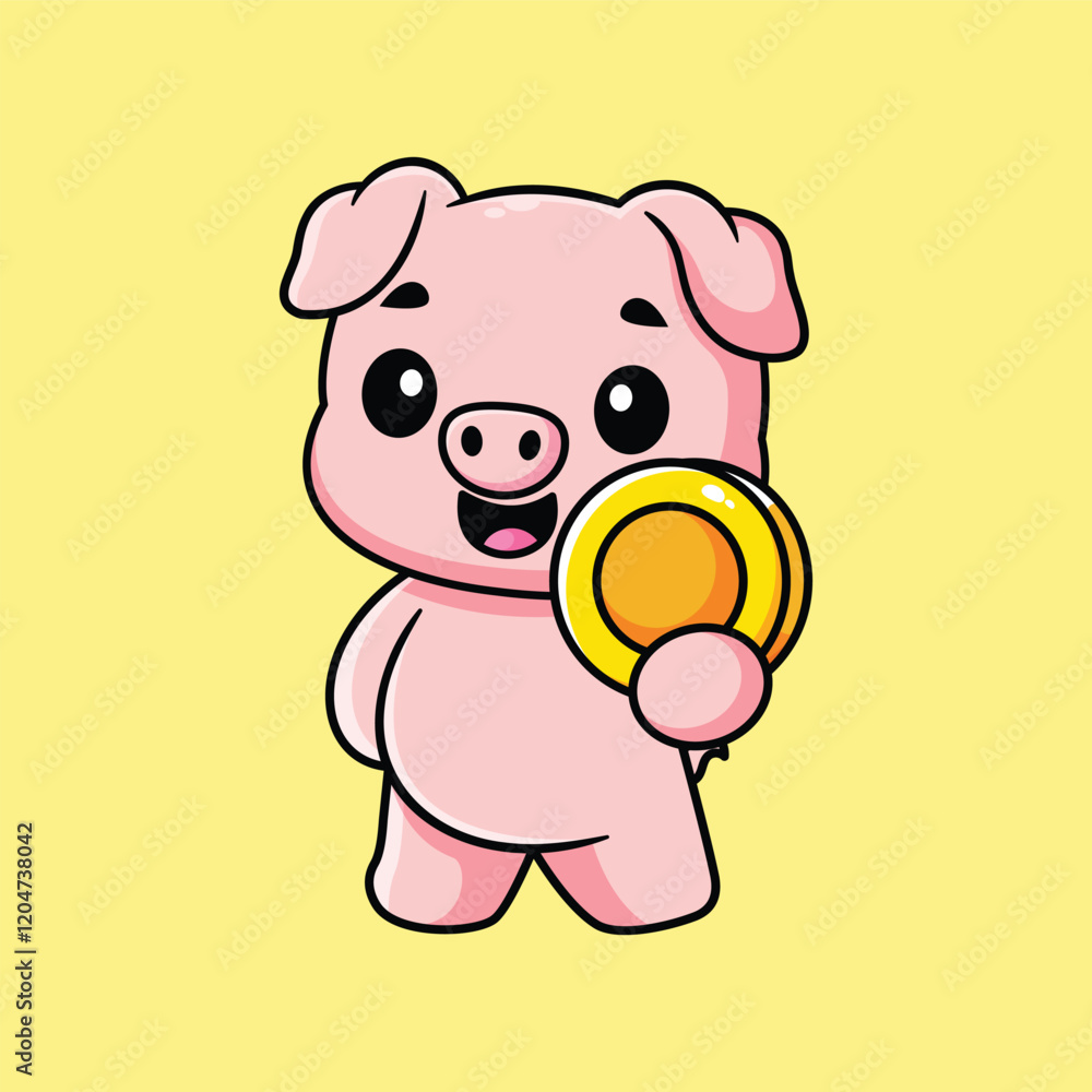 Fototapeta premium cute pig holding gold coins
