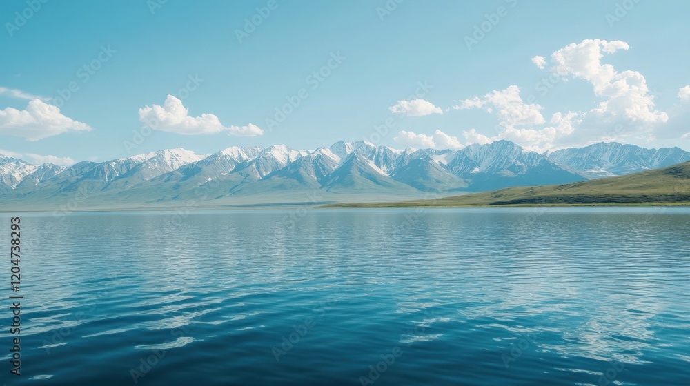 Obraz premium Serene mountain lake with clear blue skies.