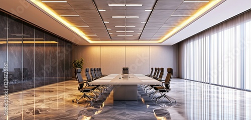 Obraz na płótnie Conference room 3D visualization with marble floors and modern ceiling. w salonie