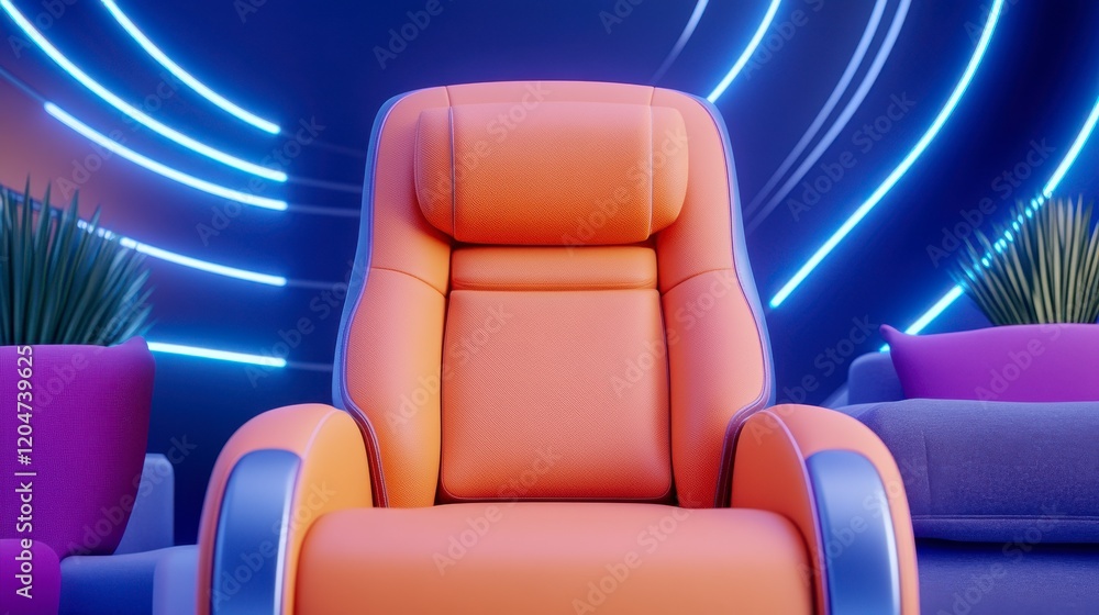 Obraz premium Vibrant Modern Armchair with Futuristic Design and Neon Background