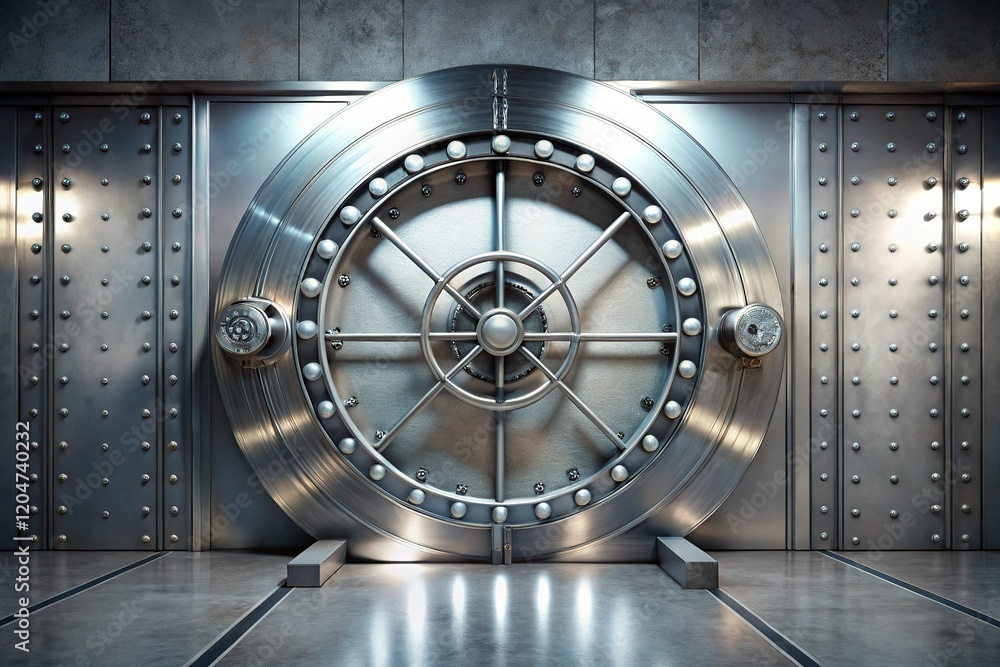 Minimalist Bank Vault Door: Secure Fortress of Gold & Money Minimalist Bank Vault Door: Secure Fortress of Gold & Money