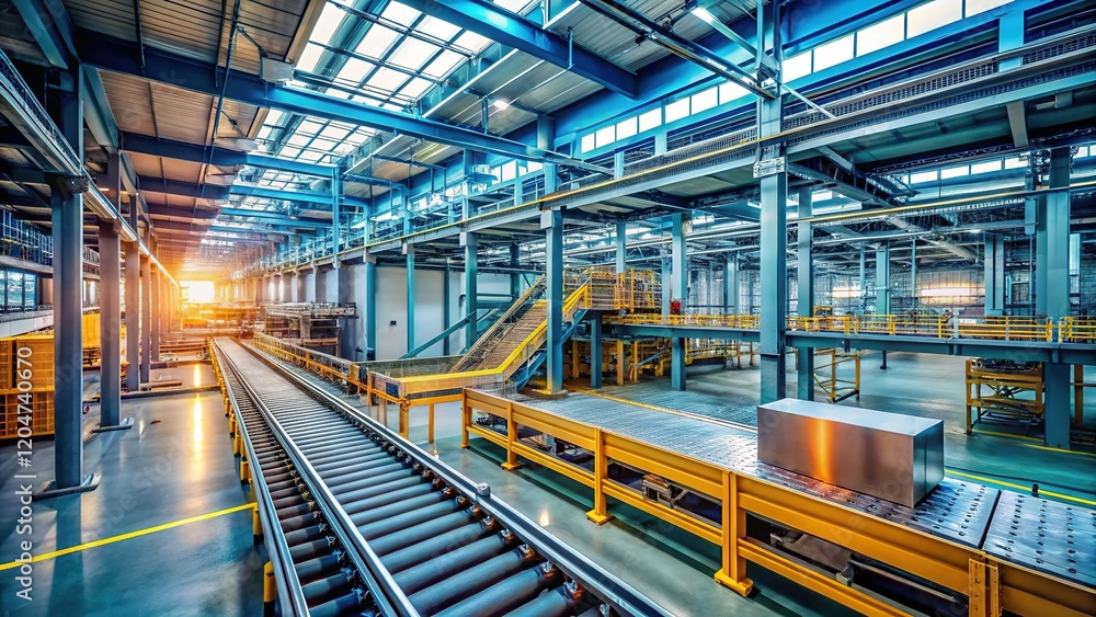 Minimalist Industrial Interior: Conveyor Belt & Factory Machinery