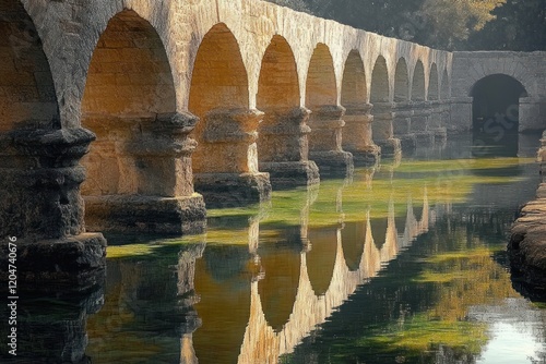 Ancient Stone Arches Tranquil Water Serenity Landscape Reflection Nature Afternoon Light Shadows photo