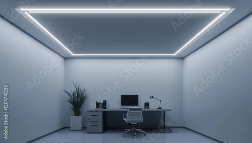 Obraz na płótnie Minimalist 3D room with sleek furniture and contemporary ceiling lights. w salonie
