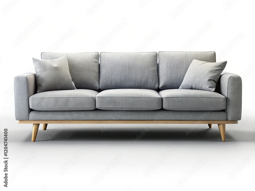 Modern Gray Sofa, Isolated on White Background, Copy Space, Right Position Modern Gray Sofa, Isolated on White Background, Copy Space, Right Position