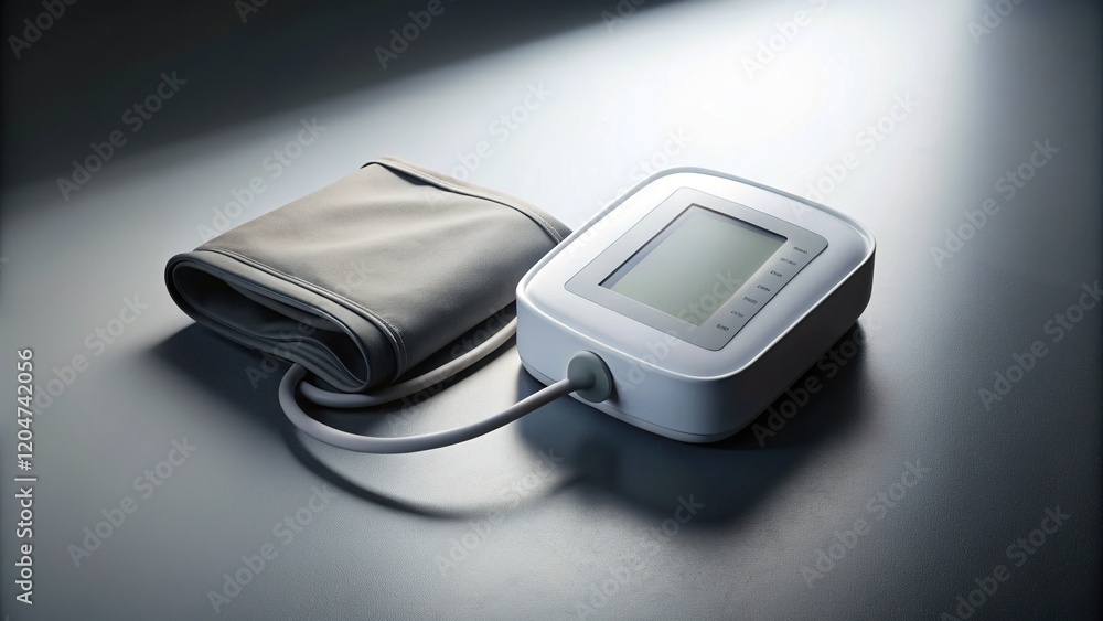 Nighttime Blood Pressure Reading: Digital Monitor on White Background Nighttime Blood Pressure Reading: Digital Monitor on White Background