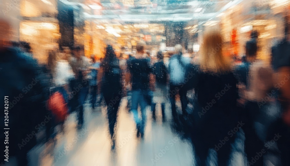 Abstract Blurred Crowd at Modern Business Expo Trade Show Event Hall Abstract Blurred Crowd at Modern Business Expo Trade Show Event Hall