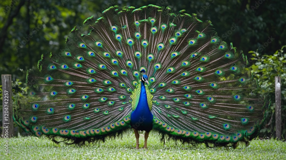 Obraz premium Vibrant Peacock Displaying Colorful Feathers in Natural Setting