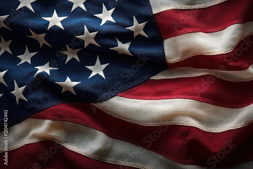 American Flag Waving in the Breeze During Festival Celebration - Patriotic Symbol of Unity and Heritage photo