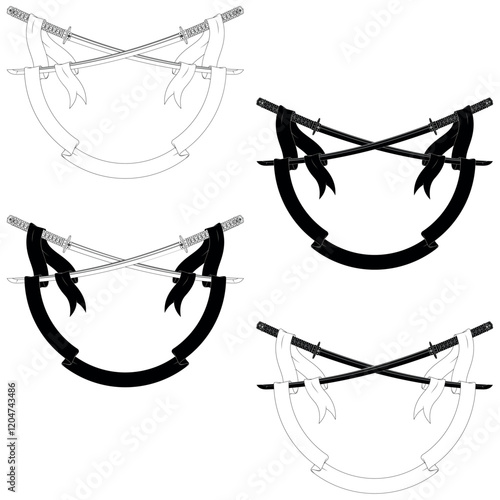 Ancient Japanese sword surrounded with ribbon