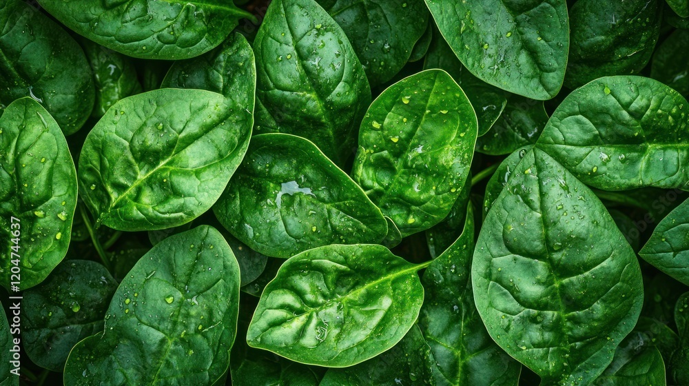 Fototapeta premium A close-up view of fresh spinach leaves showcasing their vibrant green color and texture.