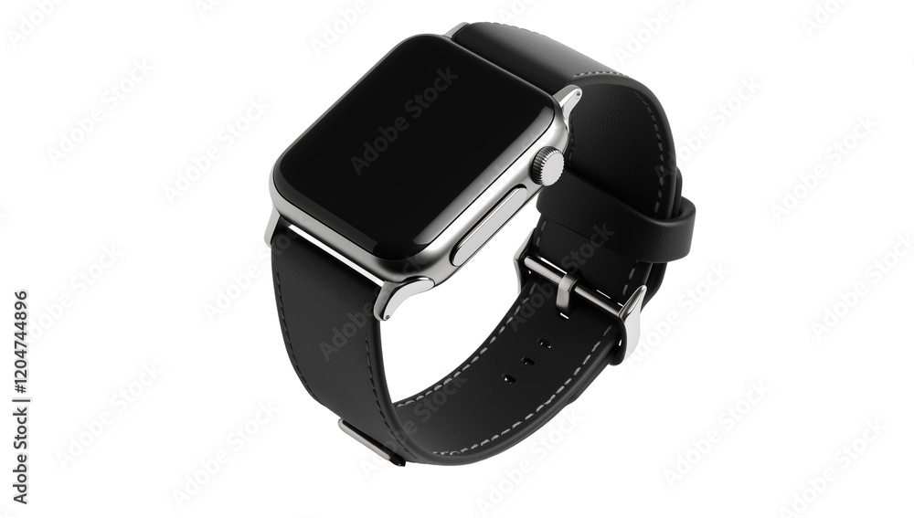 3D rendering of a smart watch with a black strap, isolated on transparent background 3D rendering of a smart watch with a black strap, isolated on transparent background