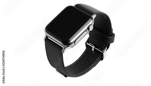 3D rendering of a smart watch with a black strap, isolated on transparent background photo