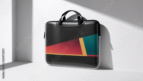 A modern laptop bag stands out in a sleek and minimalist setting. photo