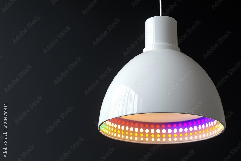 3D white pendant lamp with colorful light patterns.
