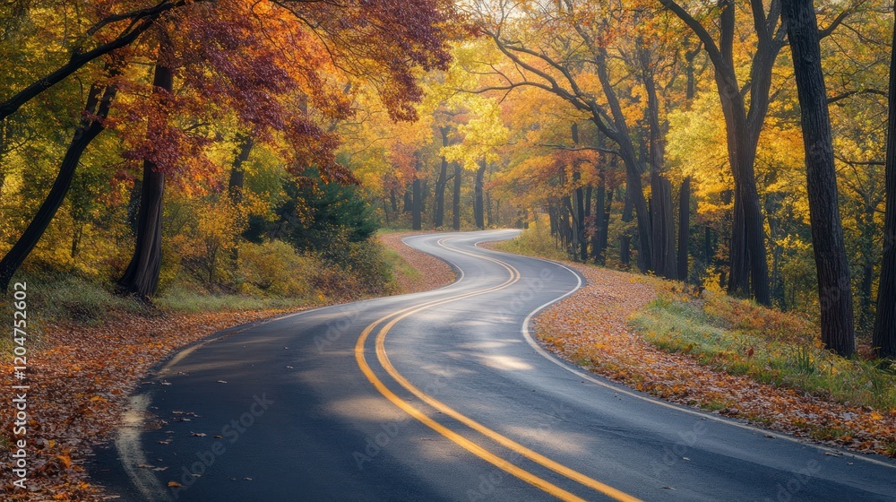 Autumnal Road Through Golden Forest Autumnal Road Through Golden Forest