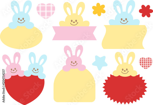Vector illustrations of bunny, heart, blank space for cartoon characters, comic, text bubbles, pet shop, zoo, happy easter, animal, text, message, chat, dialogue, stickers, Valentine's Day, love sign