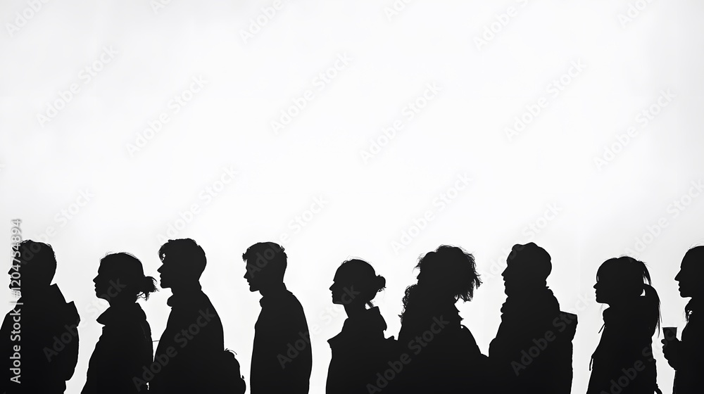 Silhouettes of People Standing in a Line Silhouettes of People Standing in a Line