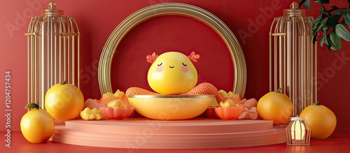 Wallpaper Mural Happy Yellow Cartoon Character in Bowl with Oranges Torontodigital.ca