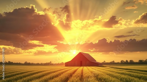 Golden Hour Barn: A Serene Sunset Landscape