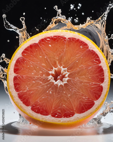 A watery explosion cradles ripe grapefruit; freshness personified photo