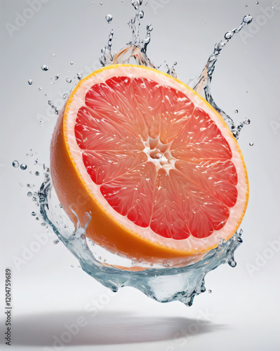 Grapefruit dance amidst splashing droplets; vitality frozen. photo