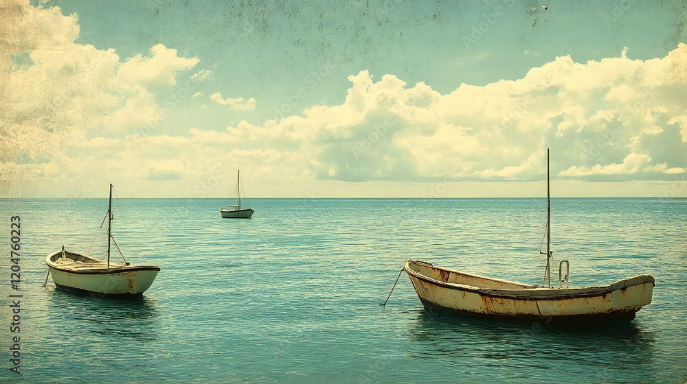 Fototapeta premium Boats on the Sea with Vintage Texture