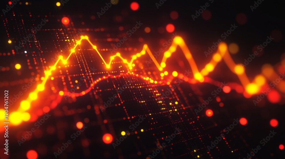 A graph with red lines and orange dots A graph with red lines and orange dots