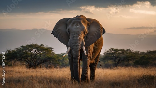 elephant in the sunset