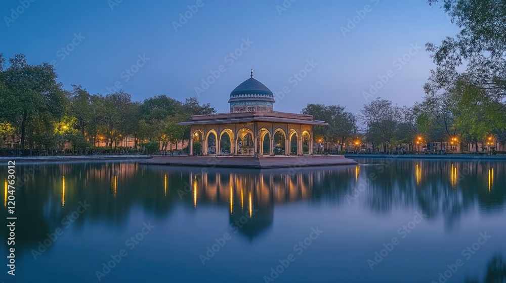 Obraz premium Serene Evening at the Pavilion: A Breathtaking Reflection