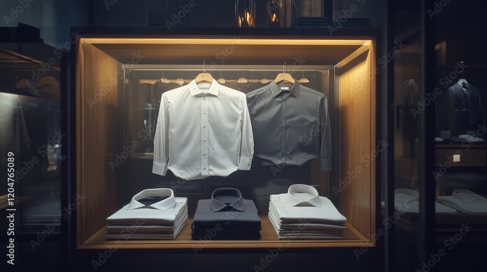Luxurious Men's Shirts Displayed in Modern Boutique Closet Luxurious Men's Shirts Displayed in Modern Boutique Closet