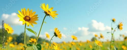 Tall yellow flower stalks swaying gently in the breeze, , helianthus salicifolius photo