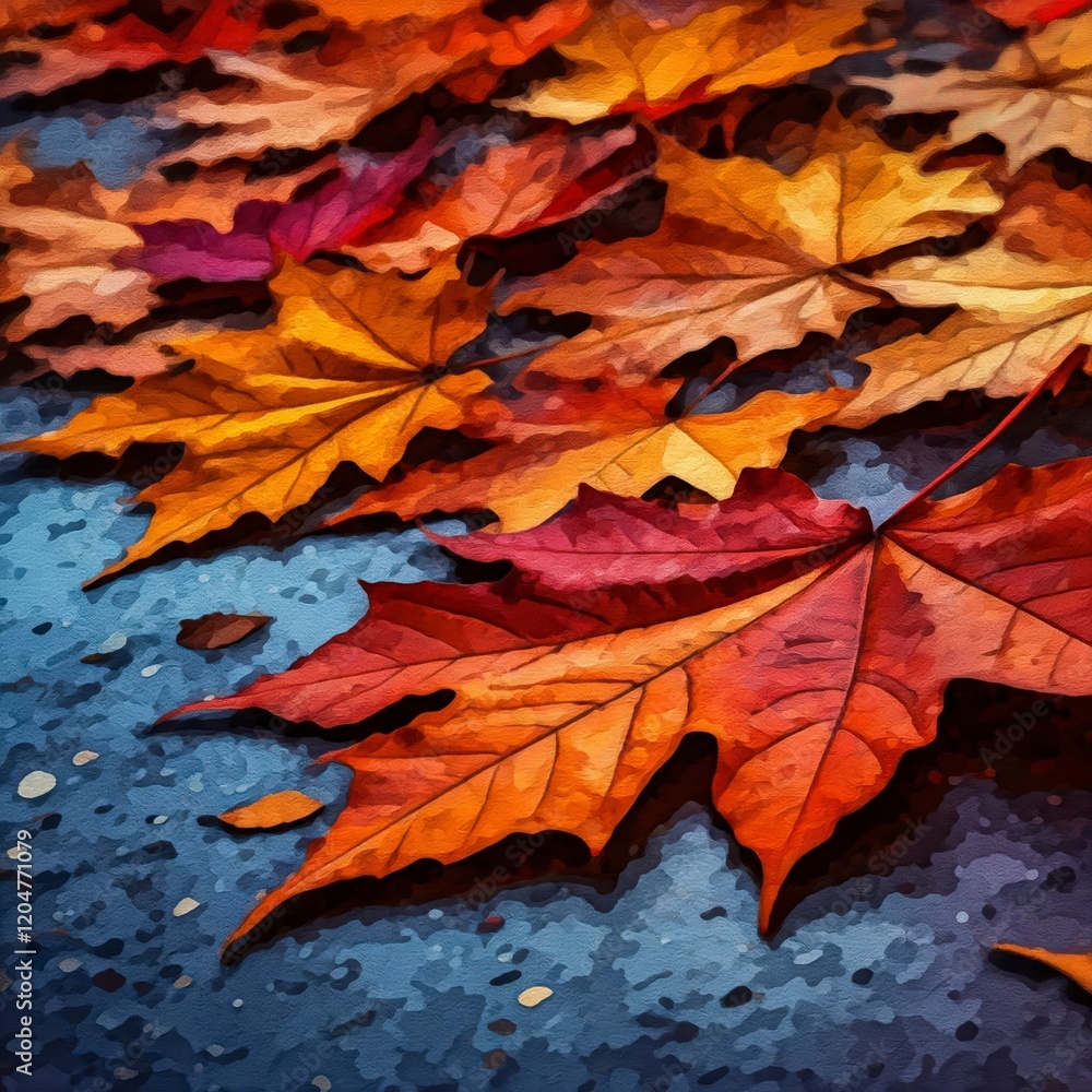 Fototapeta premium Colorful Autumn Leaves on Ground in Vibrant Natural Setting