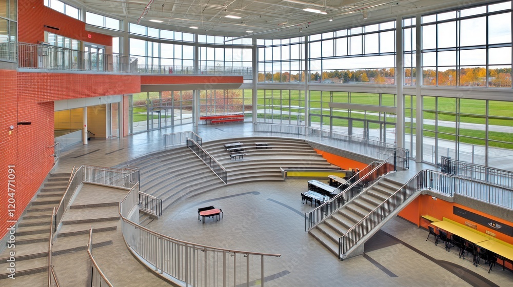 Fototapeta premium Modern School Interior Design: Amphitheater Style Lobby