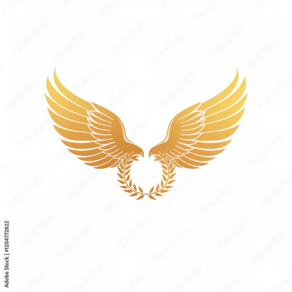 Obraz premium Minimalist victory logo. Golden wings and laurel wreath encircle a central space. Professional branding design on white. Elegant and symbolic.