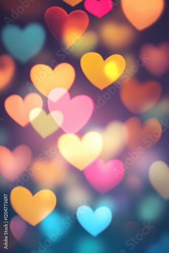 Valentine’s Day greeting card seamless background template with colorful heart shape bokeh