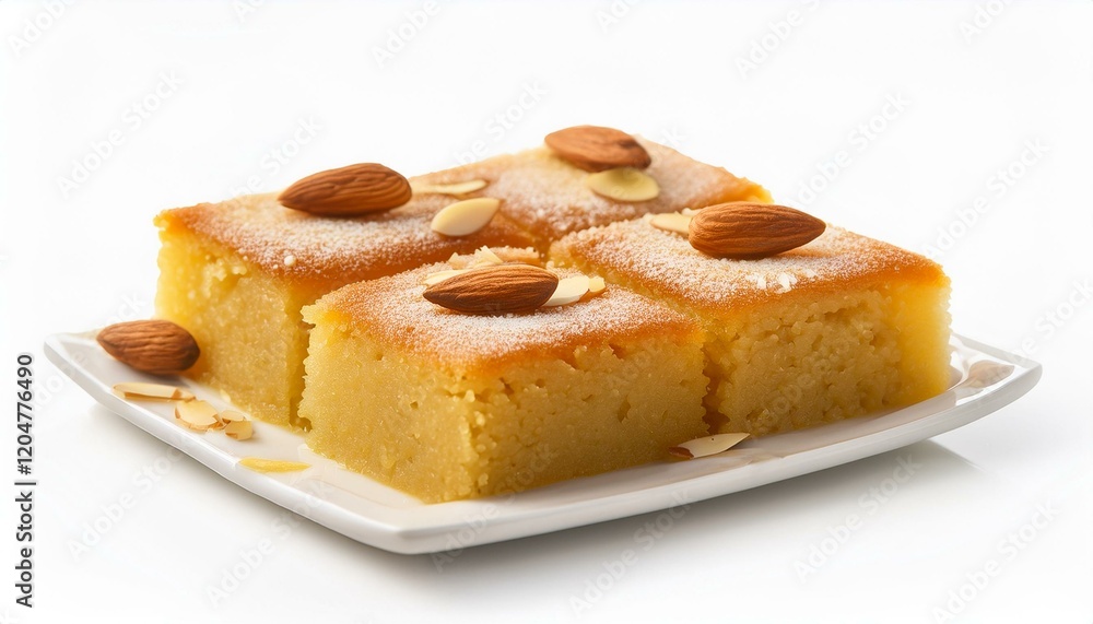 Sweet almond cake, cut into squares, ready to enjoy. Sweet almond cake, cut into squares, ready to enjoy.