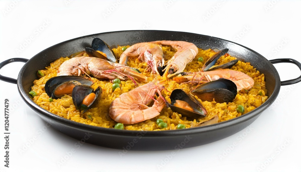 Aromatic seafood paella, a vibrant dish with shrimp and mussels. Aromatic seafood paella, a vibrant dish with shrimp and mussels.