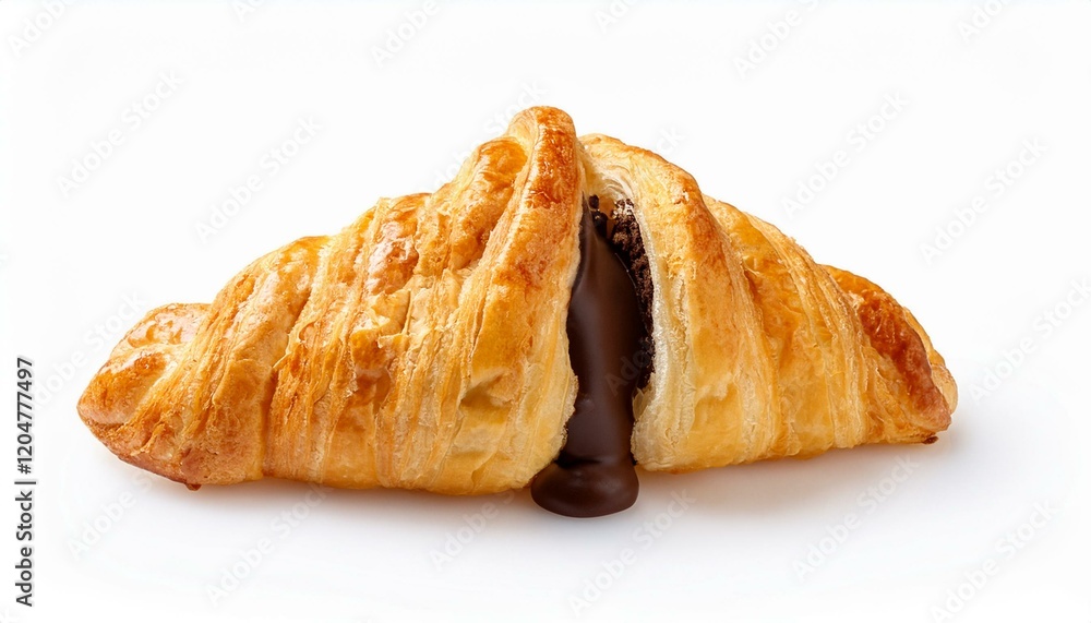 Delicious chocolate croissant, flaky layers, rich filling.