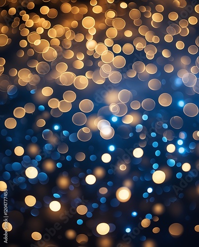 Golden and blue bokeh light pattern with a soft glow, creating a warm and inviting atmosphere ideal for festive occasions or artistic designs

 photo