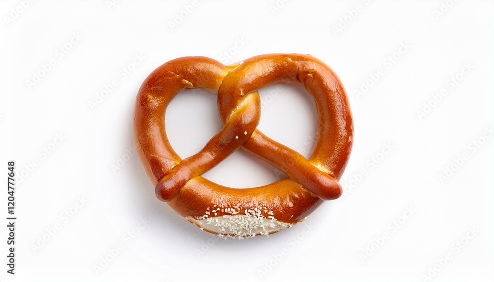 A single, golden-brown pretzel on a white background. A single, golden-brown pretzel on a white background.